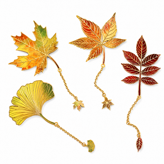 Autumn leaf metal bookmark set for book lovers