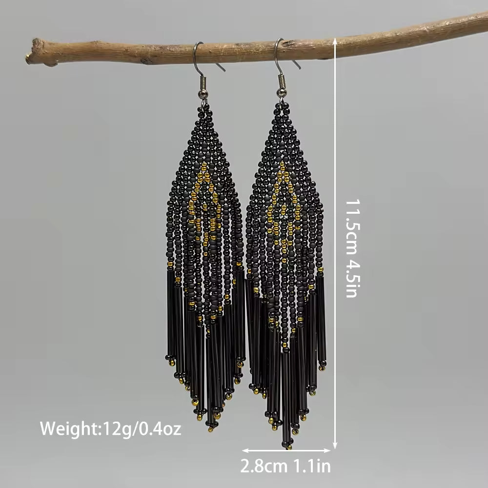 Boho Beaded Fringe Dangle Earrings