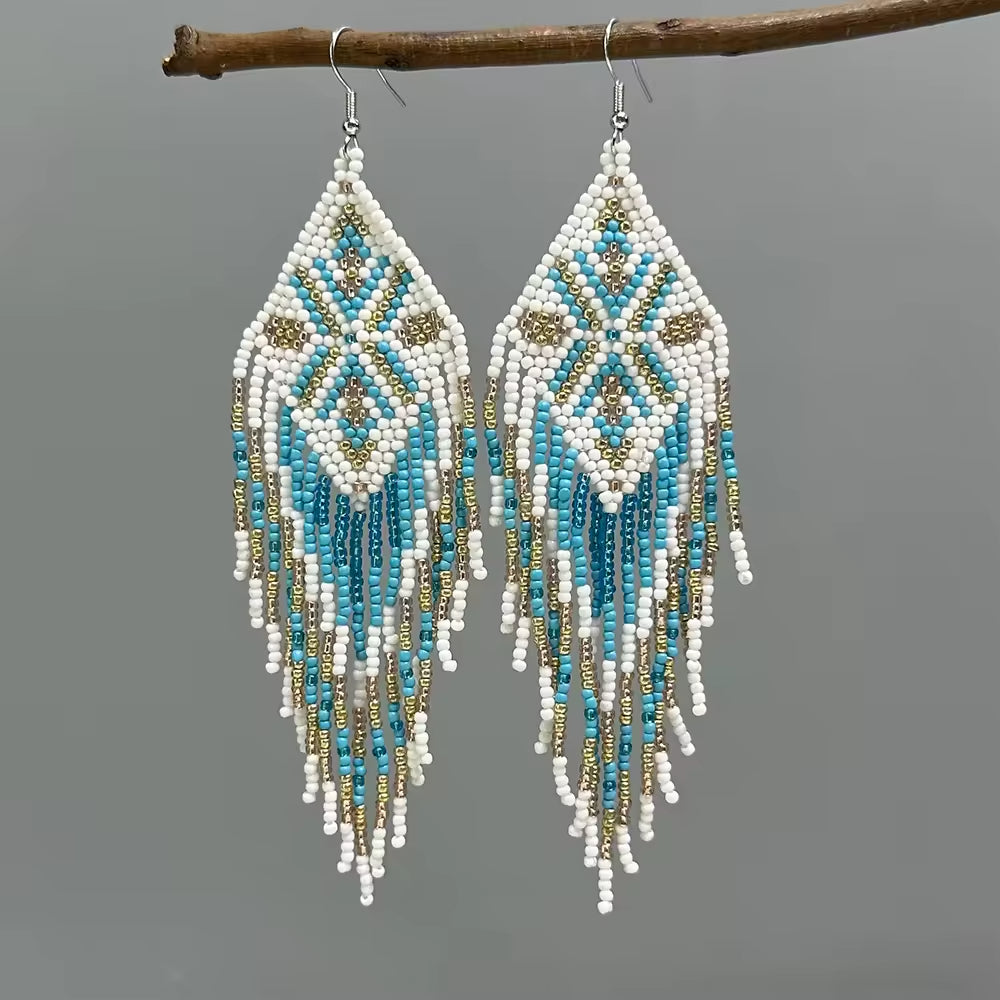 Boho Beaded Fringe Dangle Earrings
