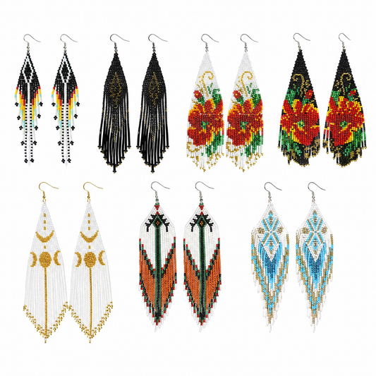 Colorful boho beaded fringe dangle earrings