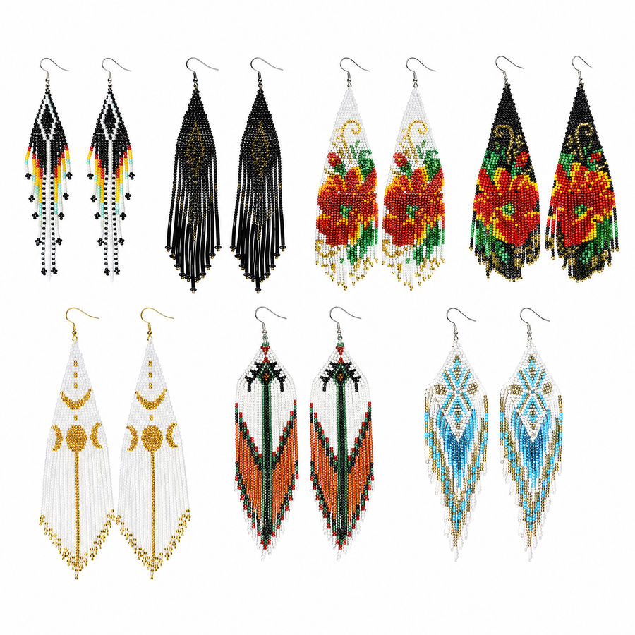Boho Beaded Fringe Dangle Earrings
