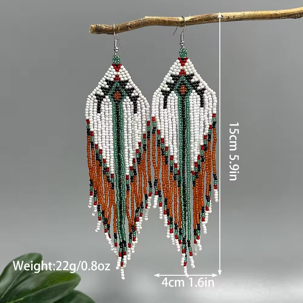 Boho Beaded Fringe Dangle Earrings
