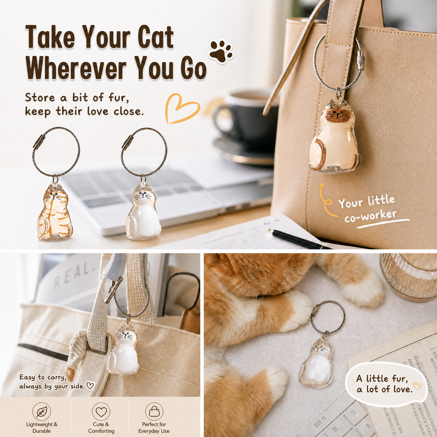 6-piece cat fur keychain set for everyday carry