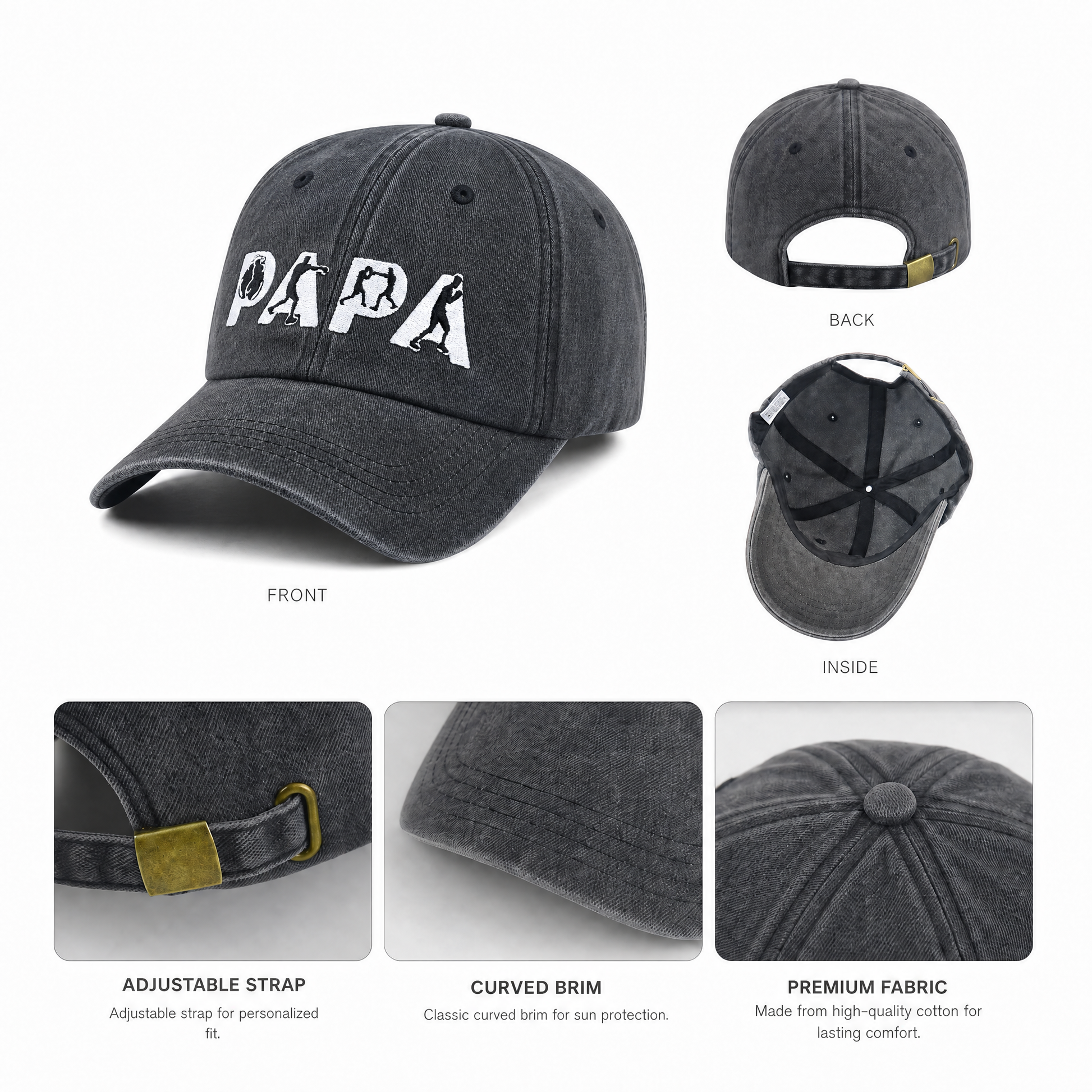 Embroidered PAPA cap for daily outdoor wear