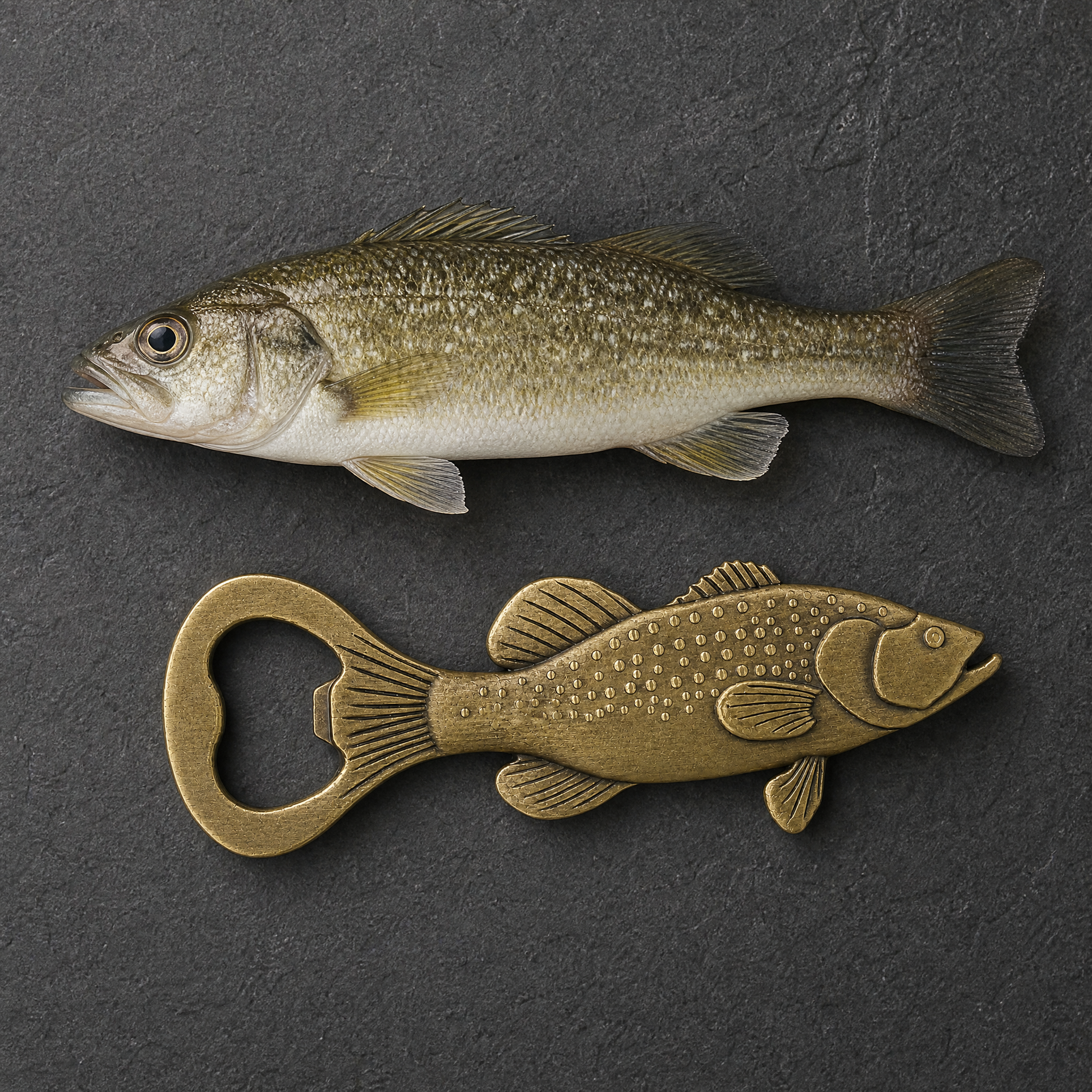 Fish-shaped bottle opener in retro metal finish