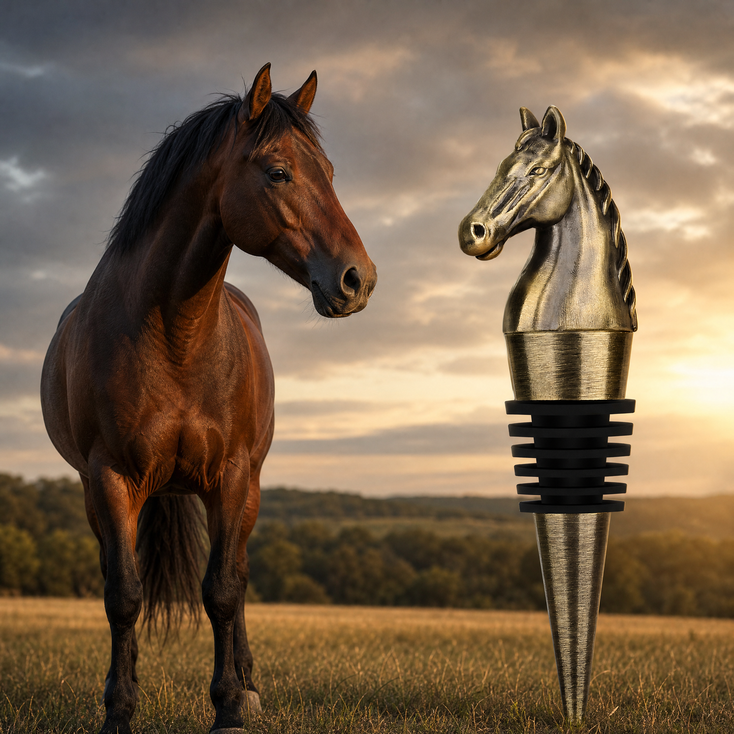 Decorative horse wine stopper with metal finish