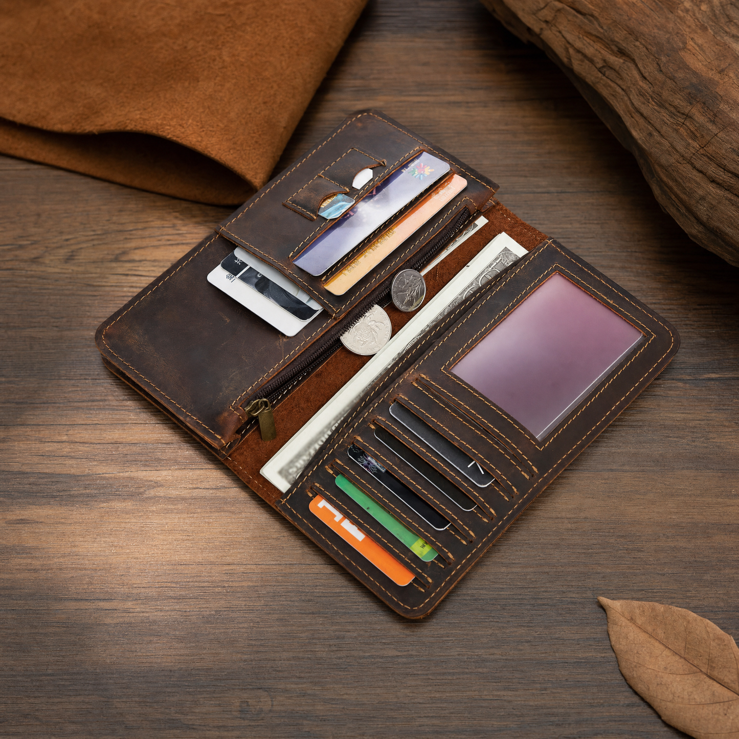 Genuine leather wallet gift for dad or husband