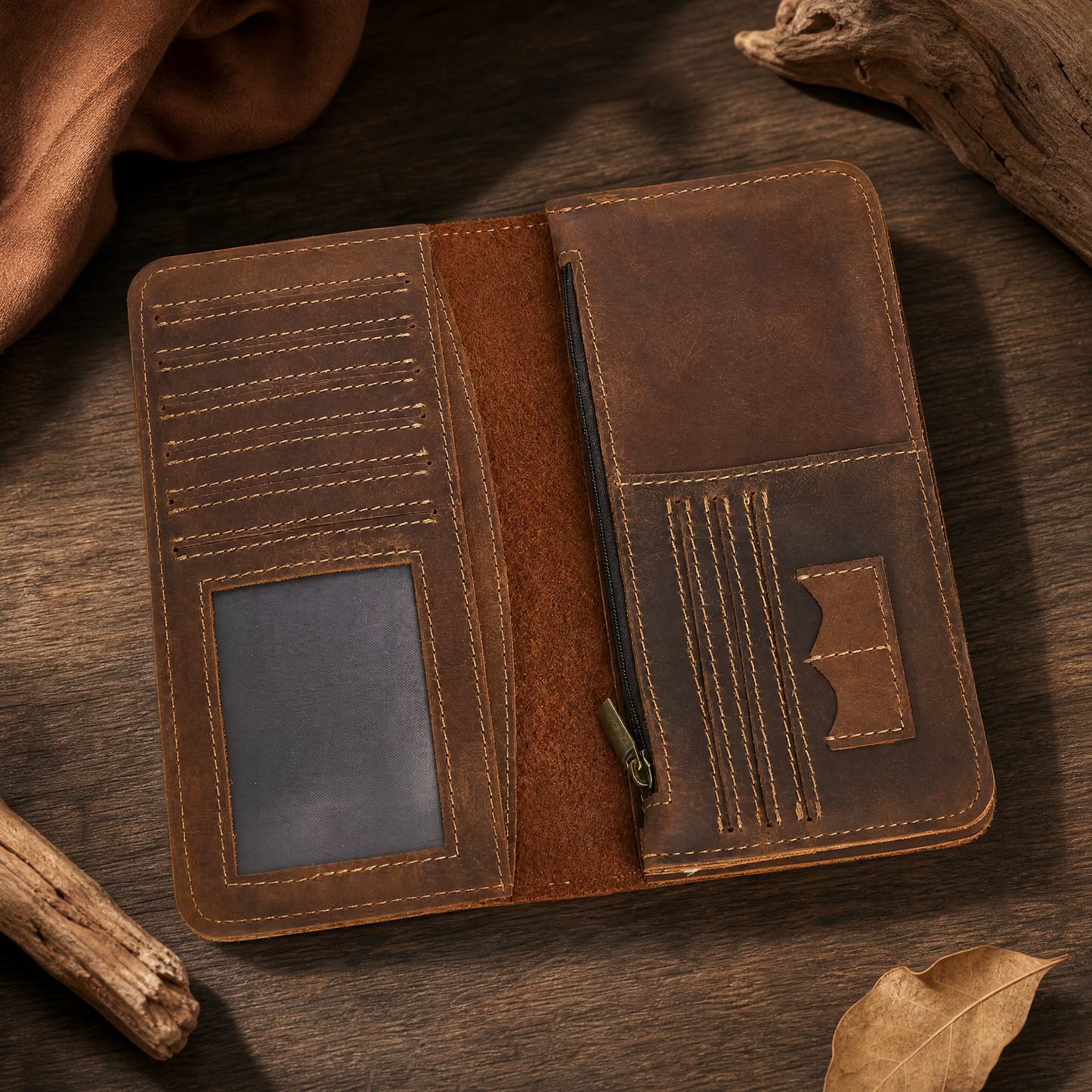 Minimalist Genuine Leather Zip Wallet
