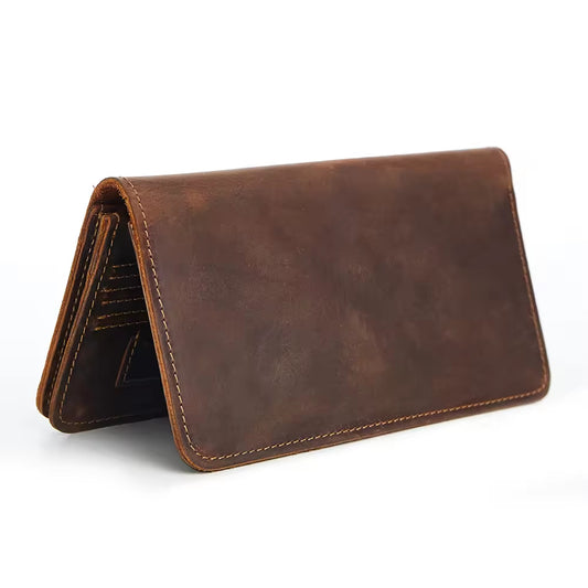 Minimalist genuine leather long wallet for men