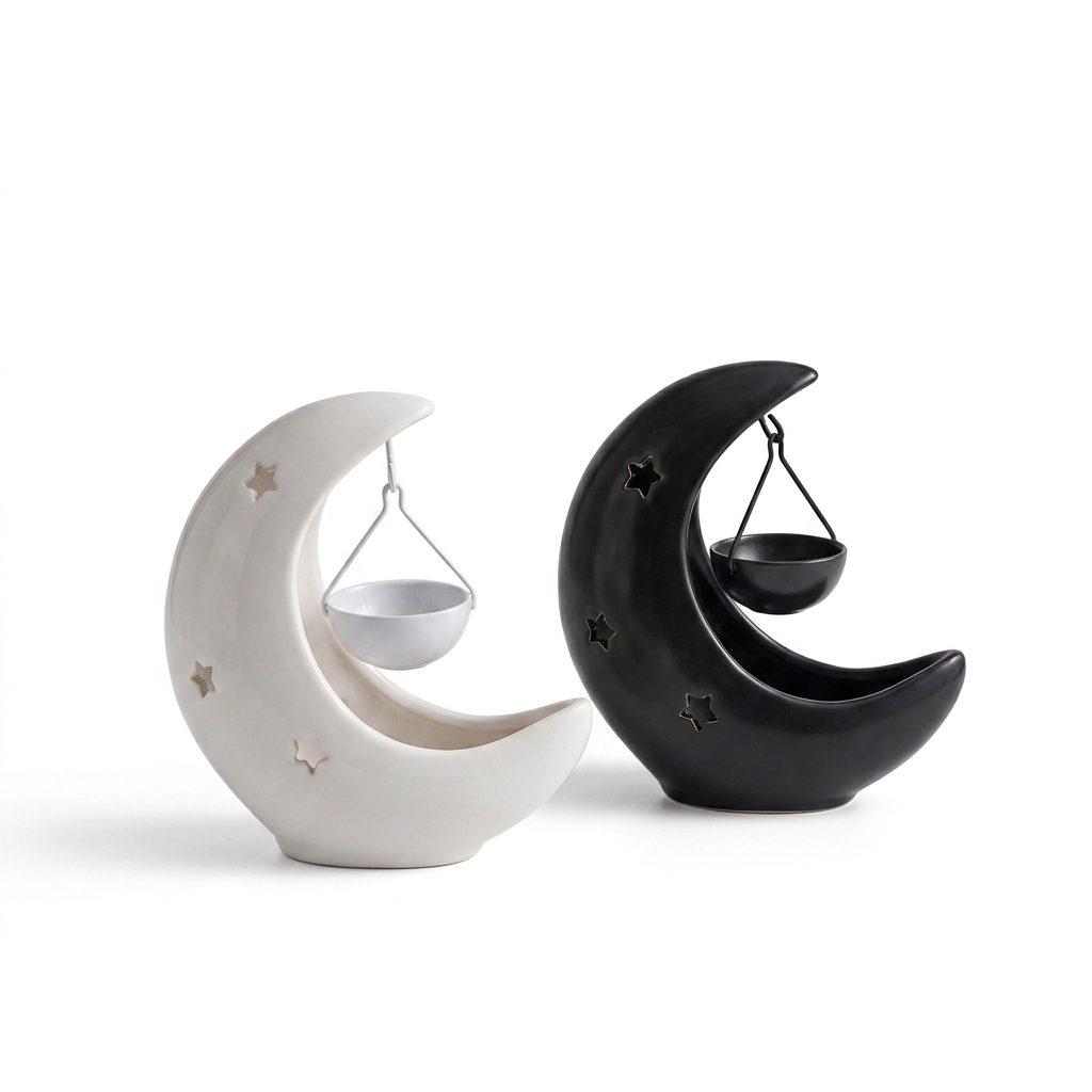 Moon star ceramic candle holder for cozy home decor