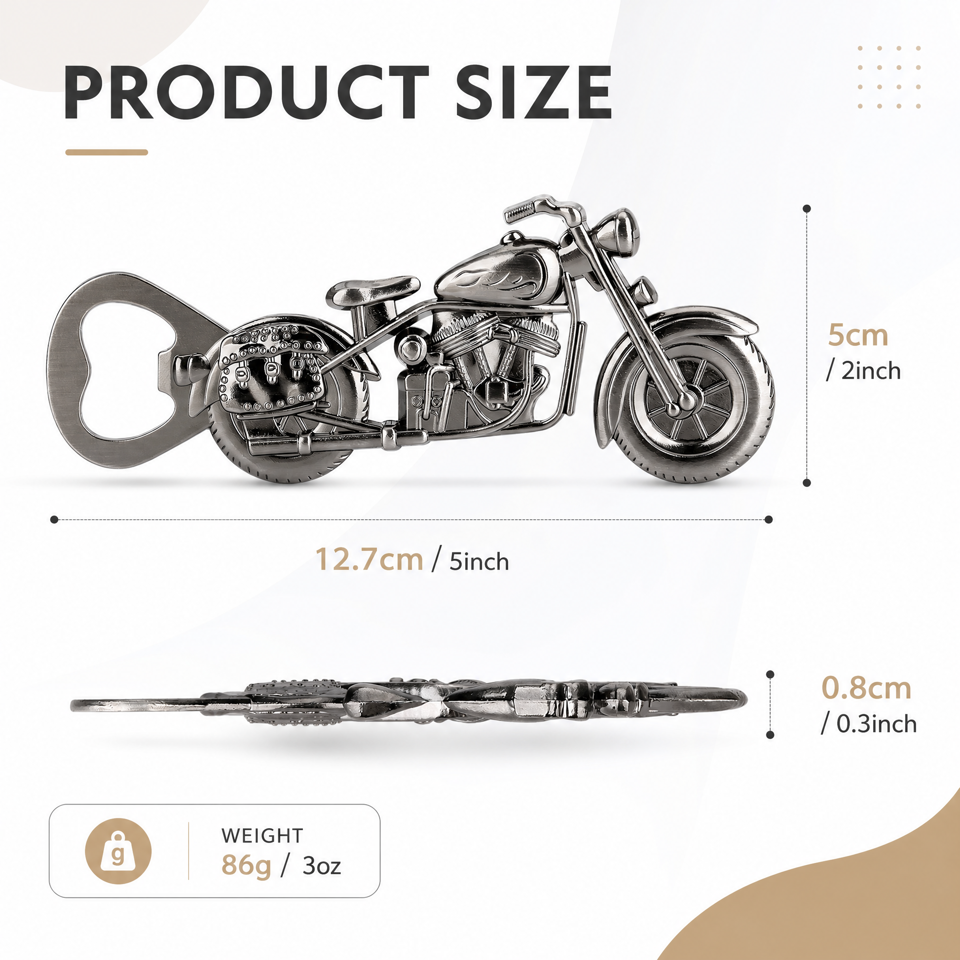Motorcycle bottle opener displayed in a home bar setting
