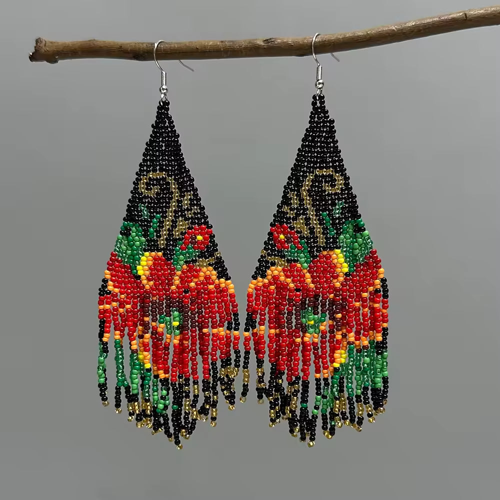 Boho Beaded Fringe Dangle Earrings