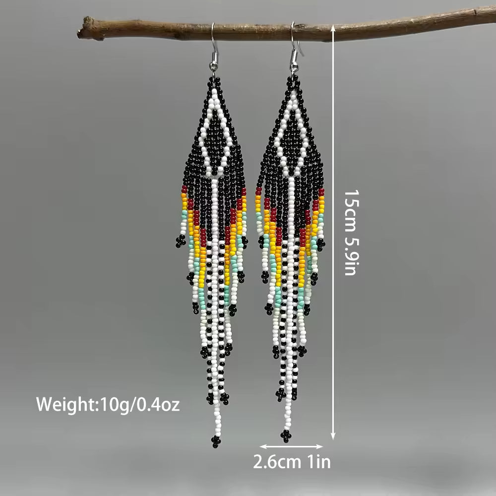 Boho Beaded Fringe Dangle Earrings