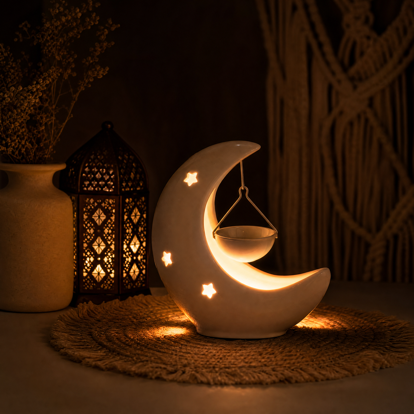 Star cutout candle holder with soft glowing light