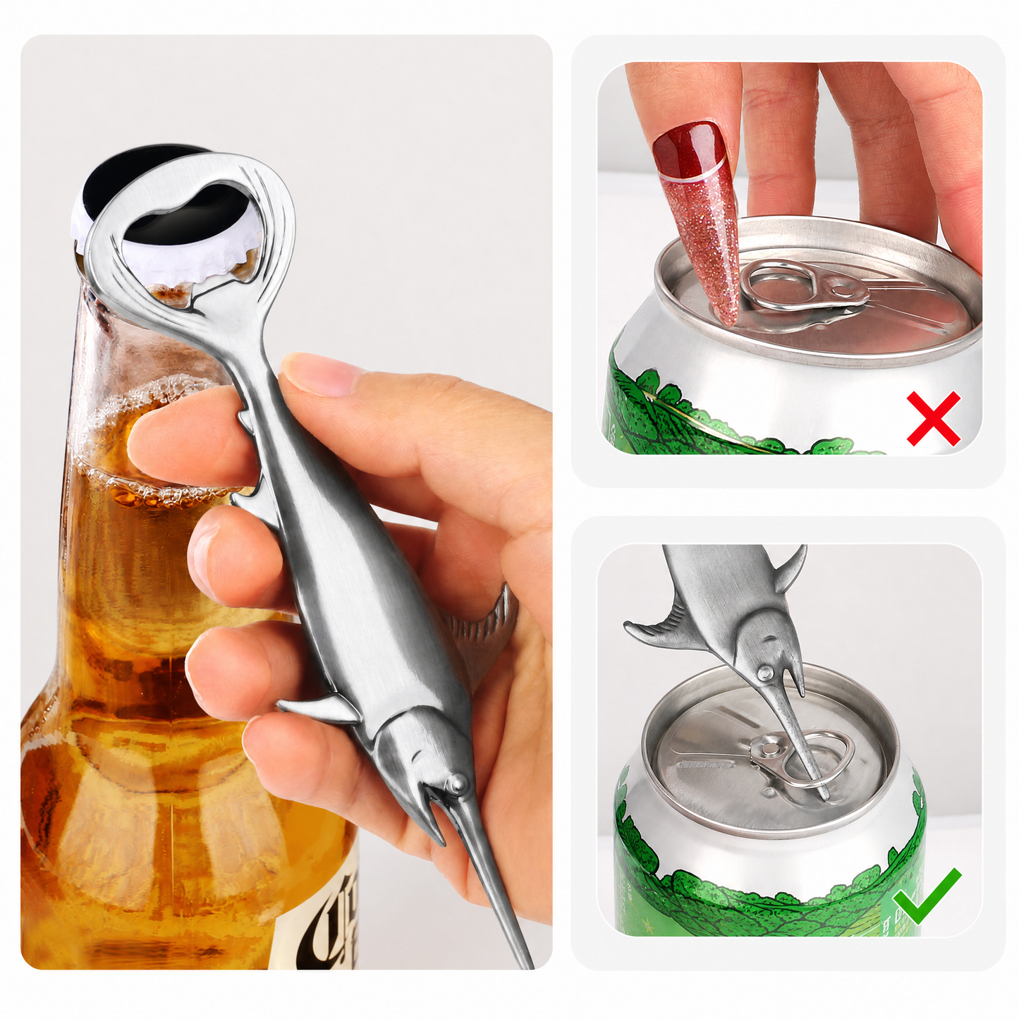 Fishing-themed bottle opener for a home bar