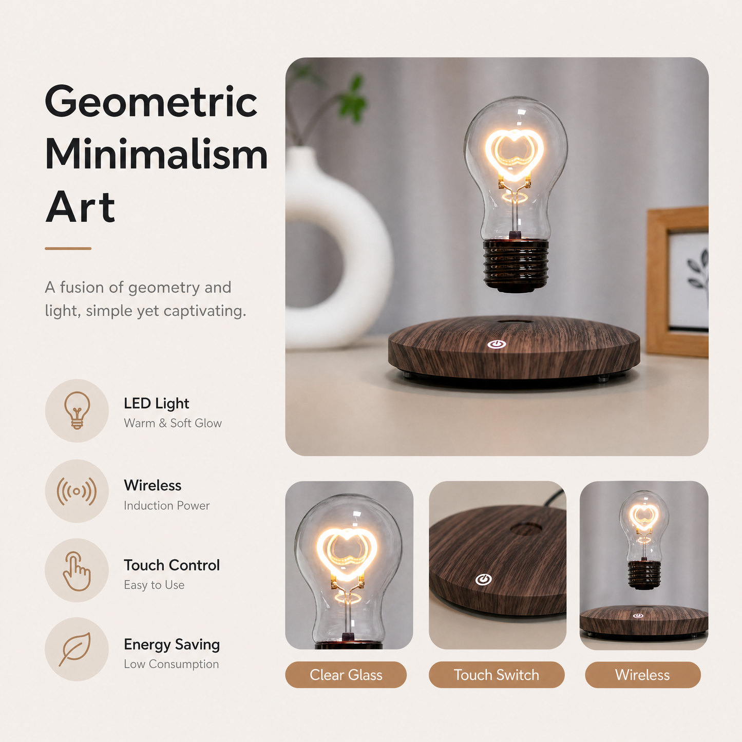 Modern heart bulb desk lamp for bedroom or bedside decor
