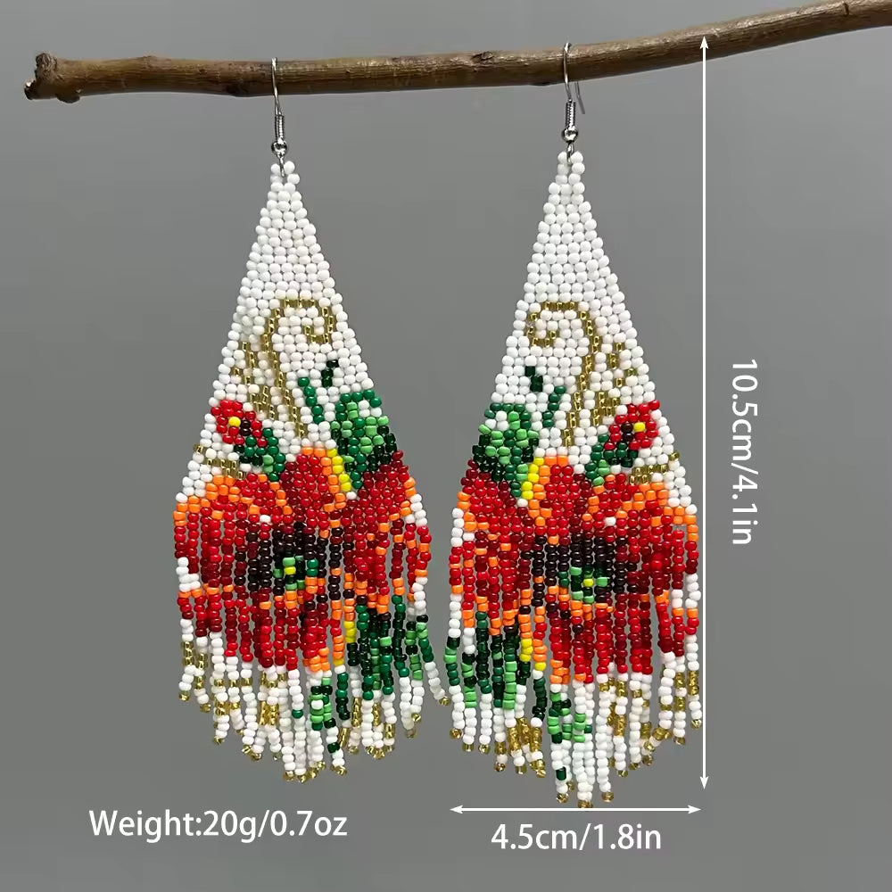 Boho Beaded Fringe Dangle Earrings